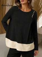 Women's Crew Neck Long Sleeve Casual Loose Color Block Sweatshirt