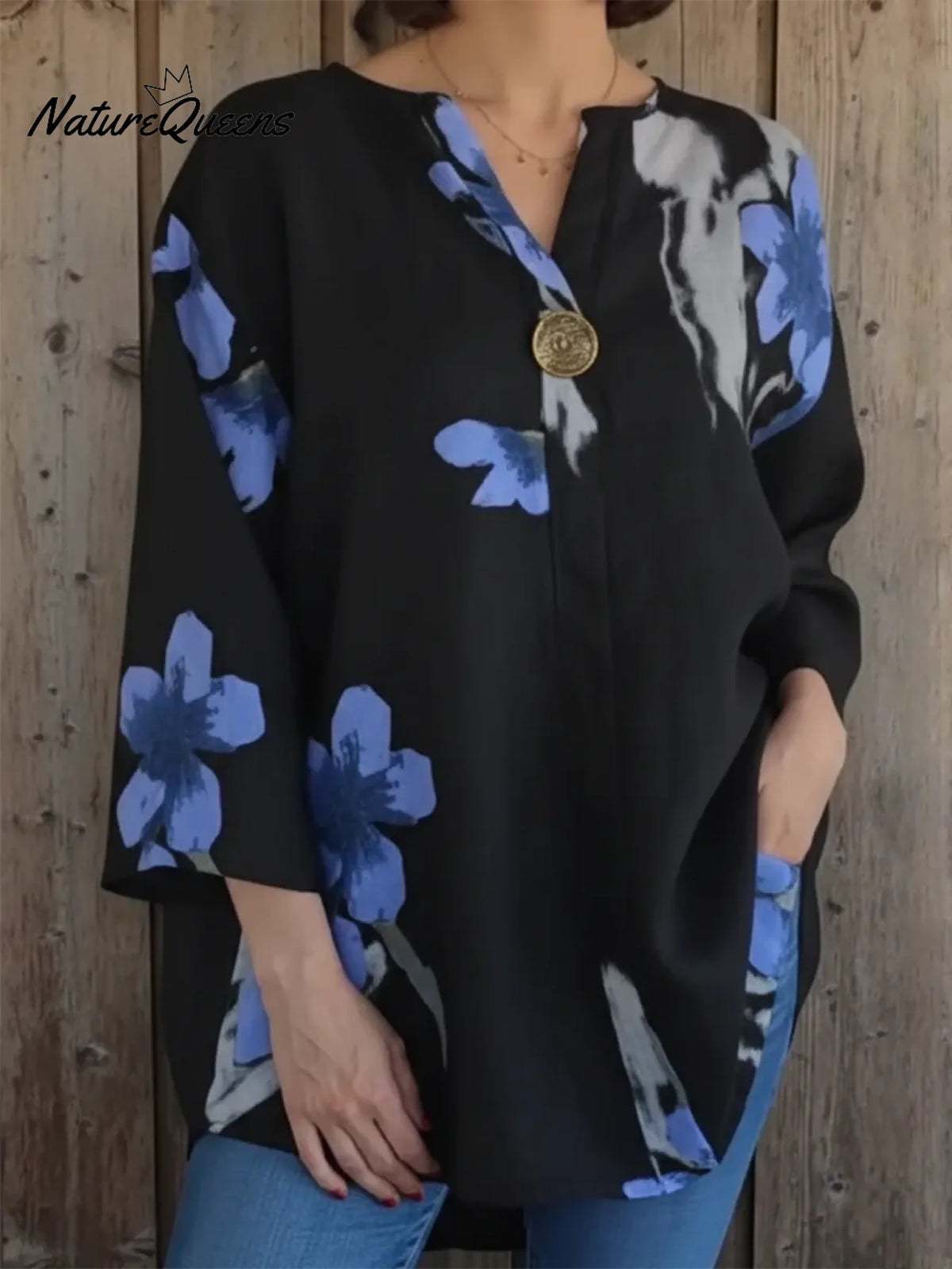 One-button Floral Print Linen Shirt Top