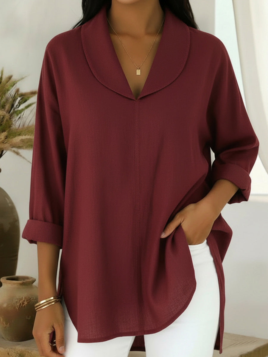 Cozy Notched-collar Linen Shirt Top