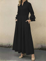 Women's Ruffled Sleeve Linen And Cotton Long Dress