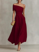 Women's Cotton-linen Solid-color Off-shoulder Backless Dress
