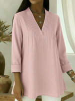Casual Pleated V-neck Loose Linen-cotton Top