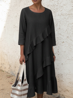 Elegant Multi-layered Ruffled Denim Cotton Dress