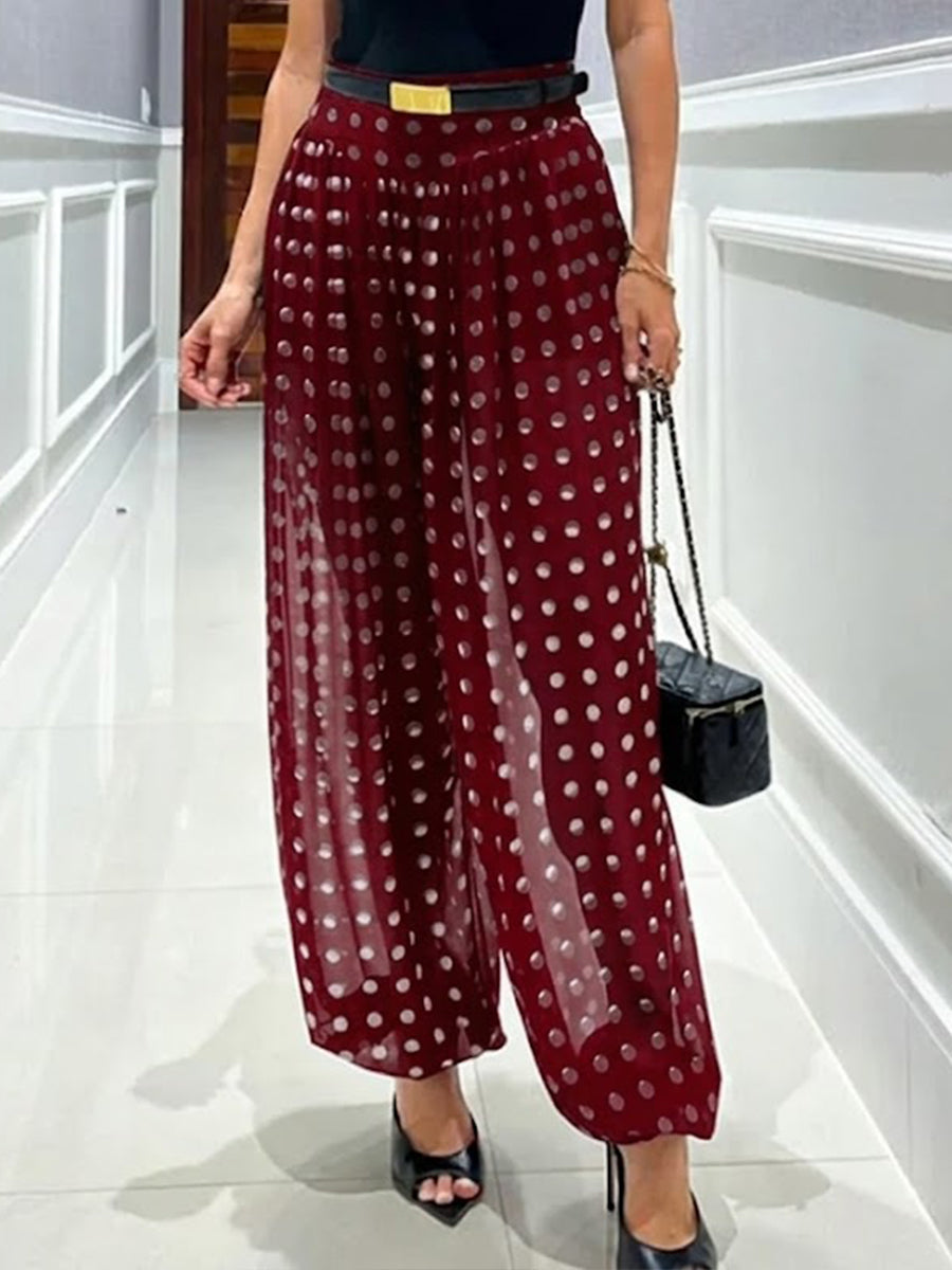 Stylish Polka-dot Sheer Harem Pants With Lining
