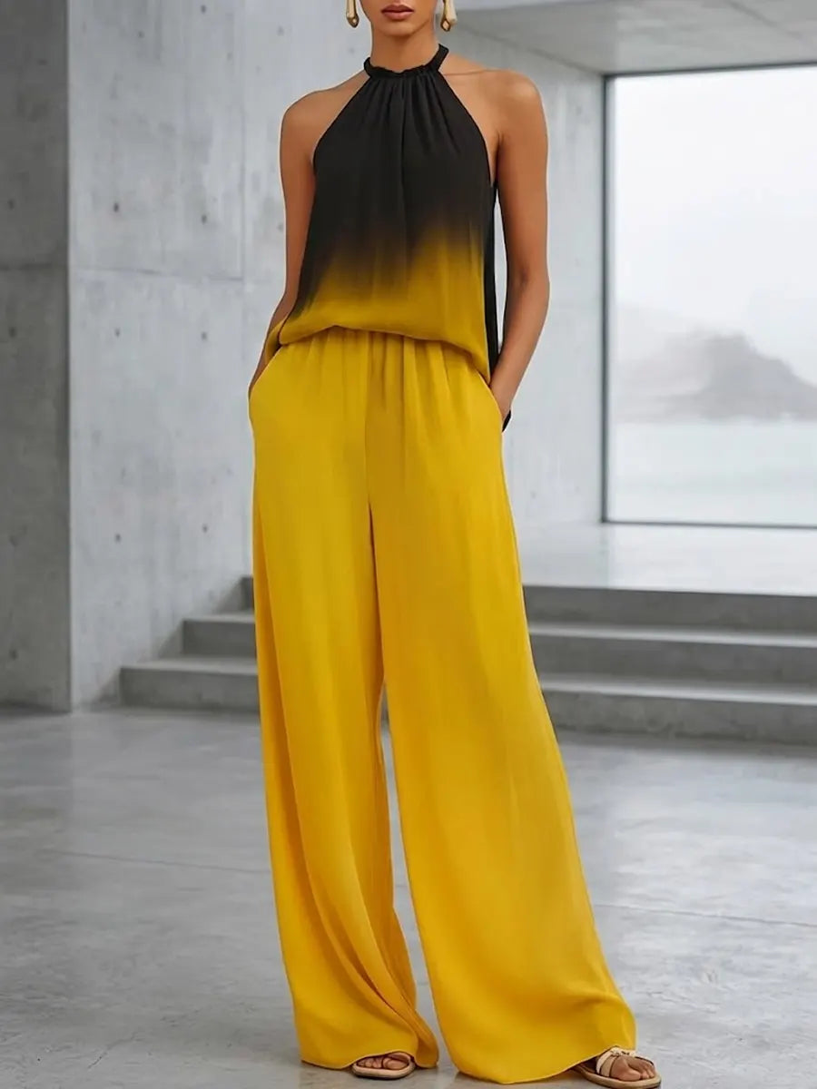 Women's Gradient Halter Top And Wide-leg Pants Set