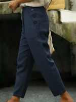 Casual Outing Button Details Linen Pants