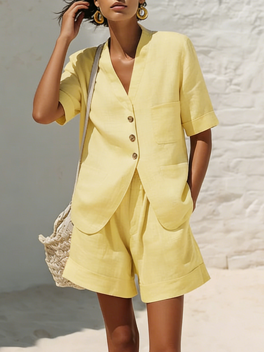 Minimalist & Elegant Loose-fit Cotton-linen Two-piece Set