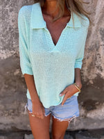 Women's Casual Hollow-out Knitted Polo Shirt
