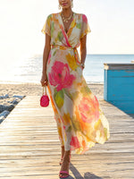 Women's Fashion Floral Art Print Casual Stylish Long Sleeve Comfortable Dress