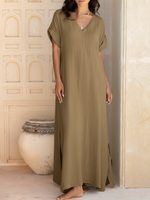 Cozy Double-layered Hem Linen-cotton Dress