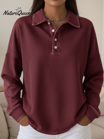 Casual Loose-fitting Polo Button-up Denim Sweatshirt