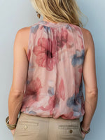 Women's Vintage Print V-neck Sleeveless Casual Loose Chiffon Two-piece Top