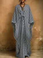 Retro Loose-fit Striped Maxi Dress