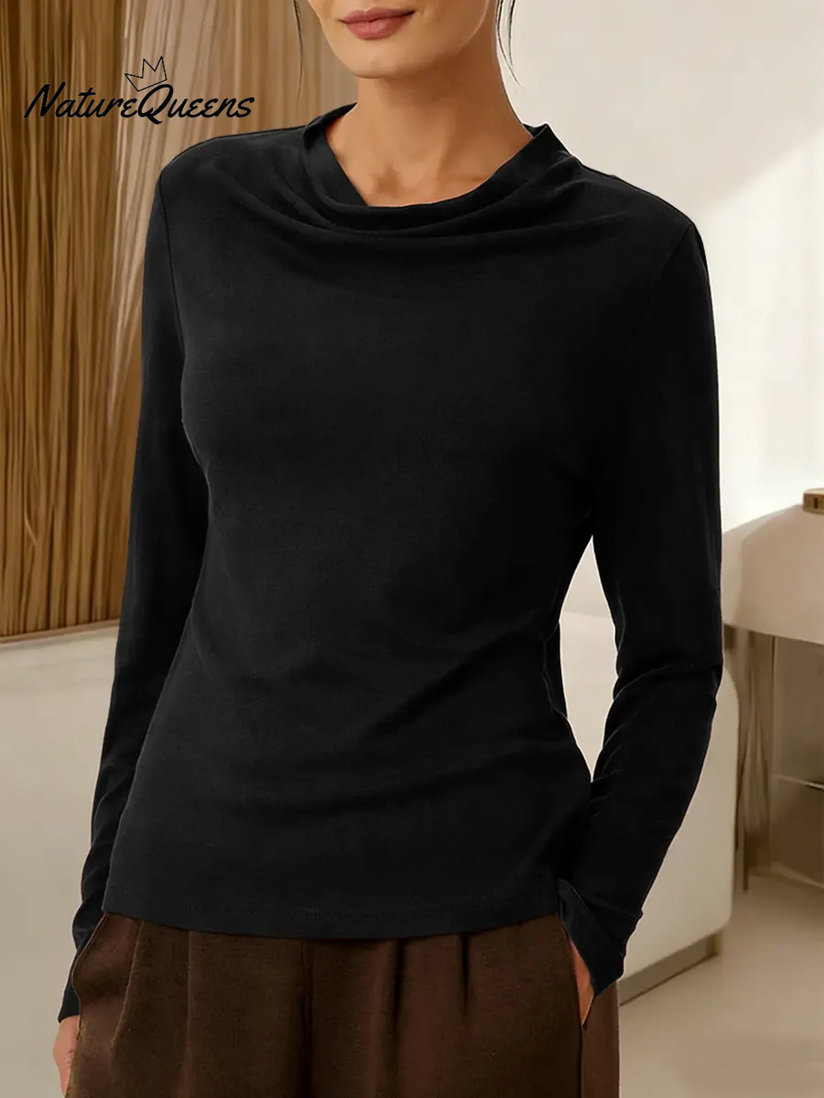Women's Solid Color Swing Neck Long Sleeve Casual Loose Knit Sweater