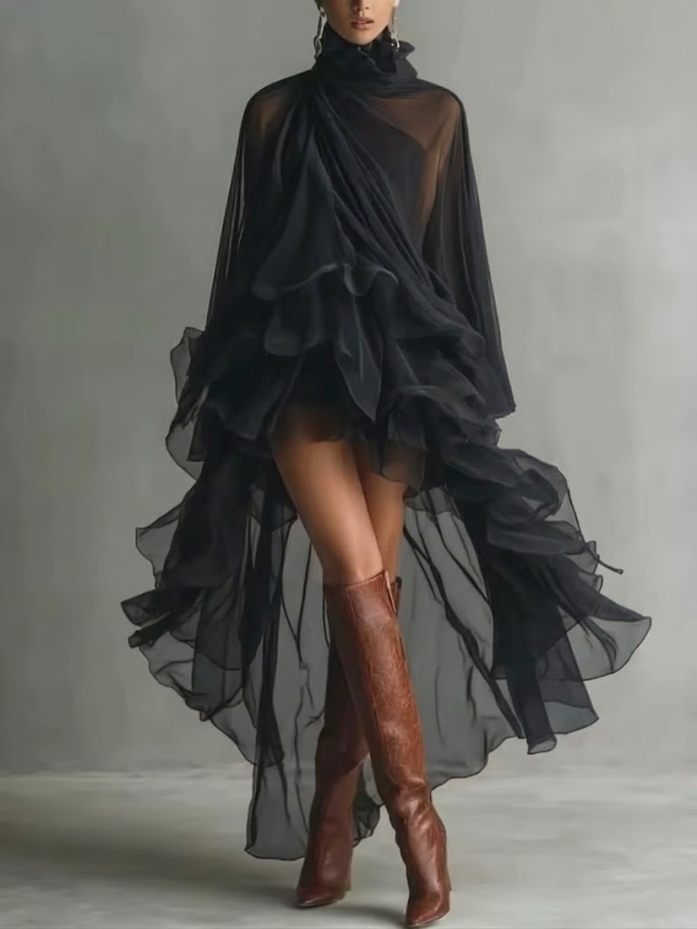 Stylish And Elegant Ruffled Chiffon Dress