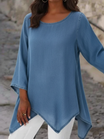 Casual Loose-fitting Denim Cotton Top