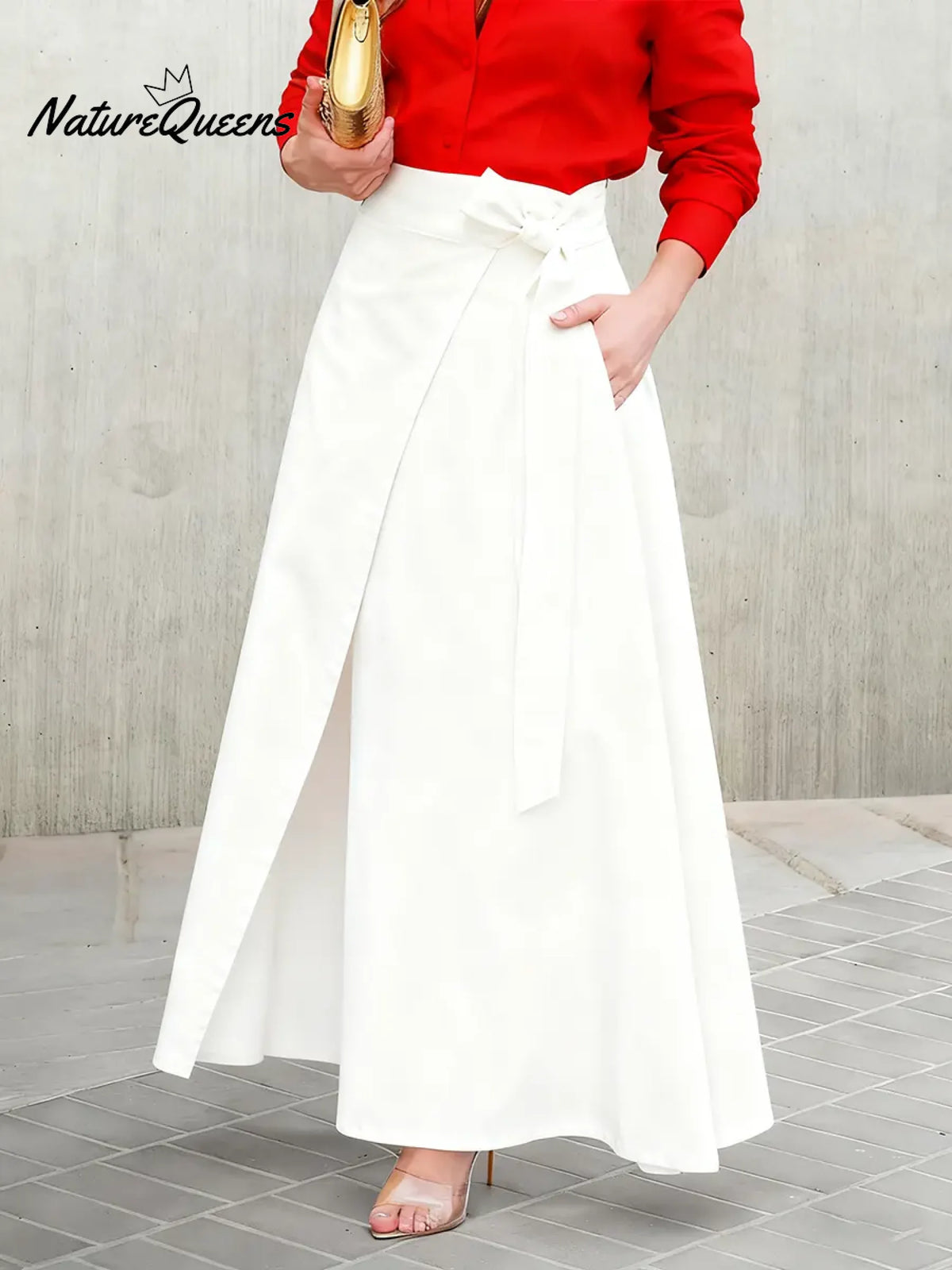 Women's Casual Tie-Waist Cotton Midi Skirt