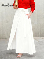 Women's Casual Tie-Waist Cotton Midi Skirt