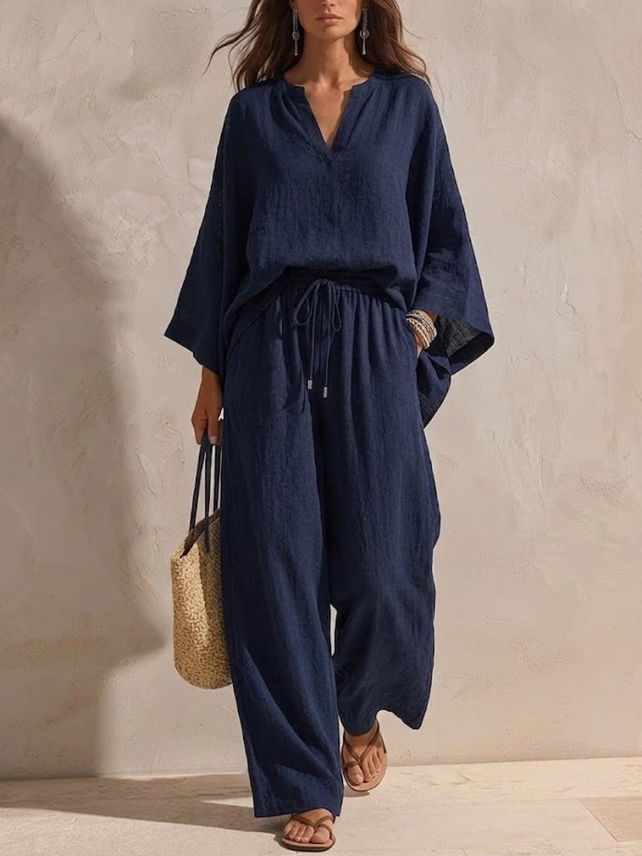 Women's Casual Loose Cotton And Linen Set