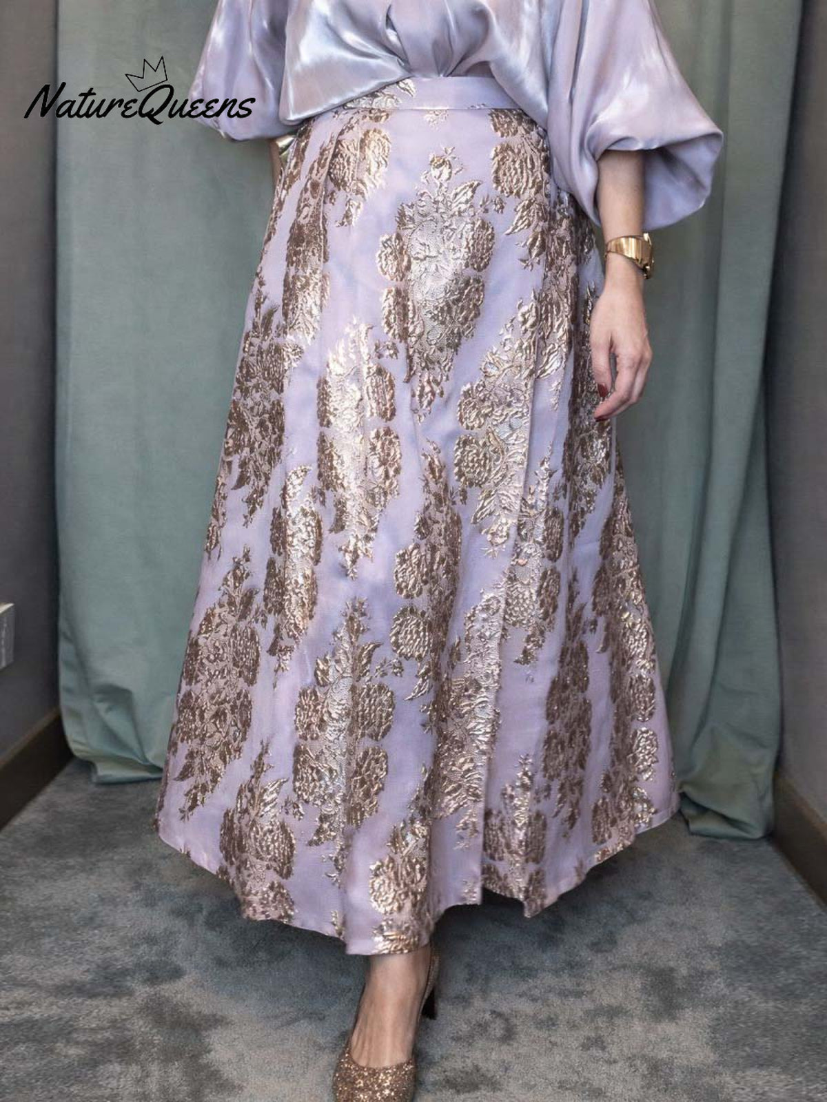 Women's High-waisted Loose-fitting Jacquard A-line Skirt