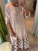 Women's Linen-blend Dress With Polka-dot Lace Trim