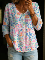 Floral Art Pattern Casual Cotton-linen Shirt