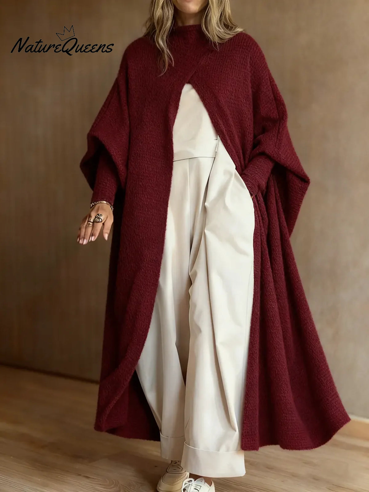 Women's Loose-fitting Knit Dress With Front Center Slit