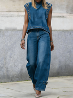 Stylish Casual Strap Detail Loose H-line Jeans