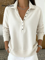 Women's Casual Solid Color Pullover Cotton Sweatshirt