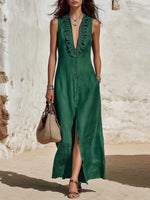 Women's Vacation Style Cotton And Linen Sleeveless Dress