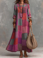 Women's Plaid Print Long-sleeve Casual Loose Dress With Peter Pan Collar
