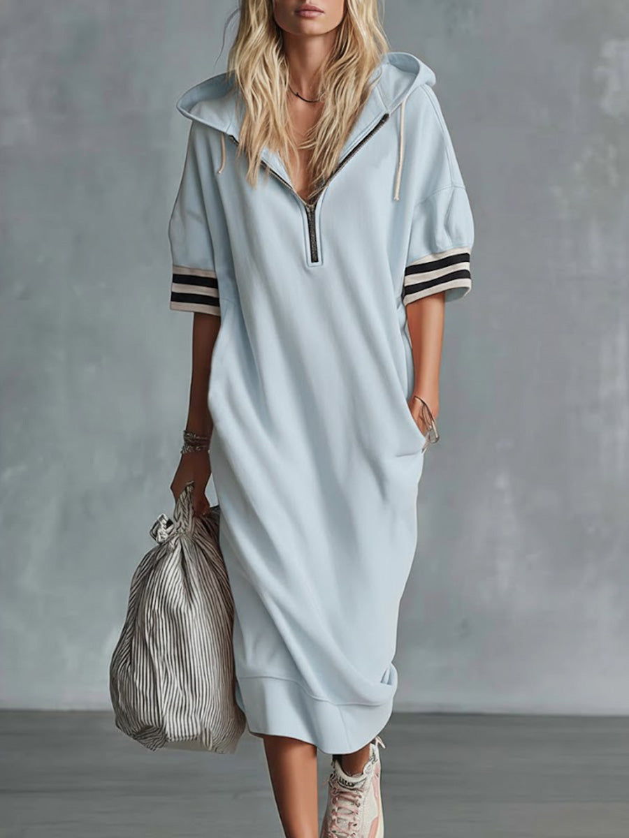 Women's 3/4 Sleeve Casual Loose Hooded Cotton Dress