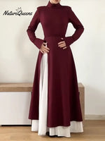 Women's Belted Long-sleeved Wool Blend Dress