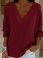 Retro Lace-trimmed V-neck Sweater Top
