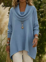 Elegant Draped Collar Irregular Hem Sweater Pullover