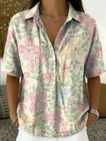 Floral Art Pattern Casual Cotton-linen Shirt