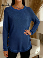 Women's Solid Color Round Neck Long Sleeve Casual Loose Knit Sweater