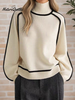 Women's Solid Color High Neck Ribbed Knit Sweater