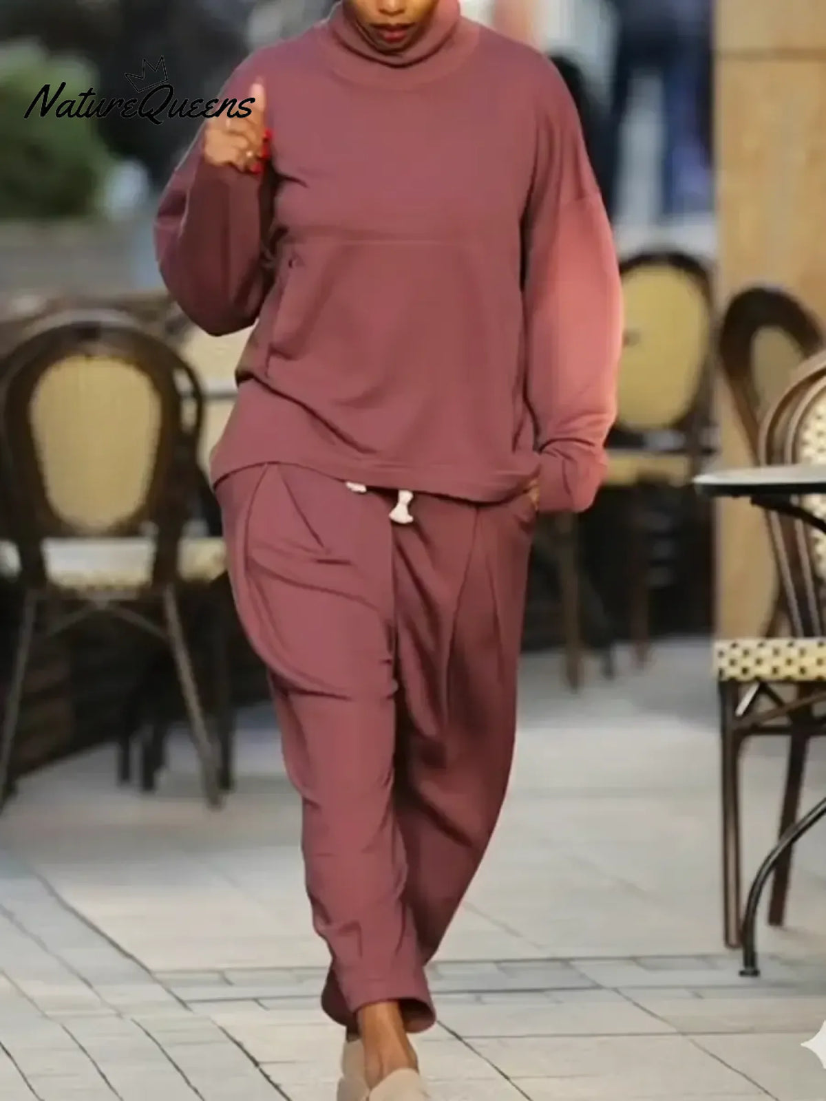 Women's Comfortable Casual Cotton Sweatshirt and Pants Two-Piece Set