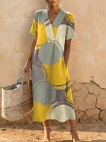 Women's Geometric Pattern Print Casual Cotton-linen Dress