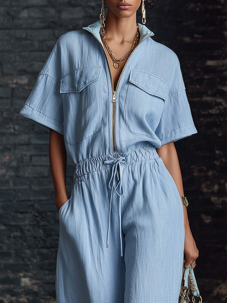 Drawstring Waist Jumpsuit - Comfortable For Everyday Wear