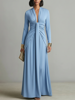 Elegant V-neck Stretchy Vacation Maxi Dress