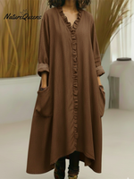 Casual Lace-trimmed V-neck Denim Dress