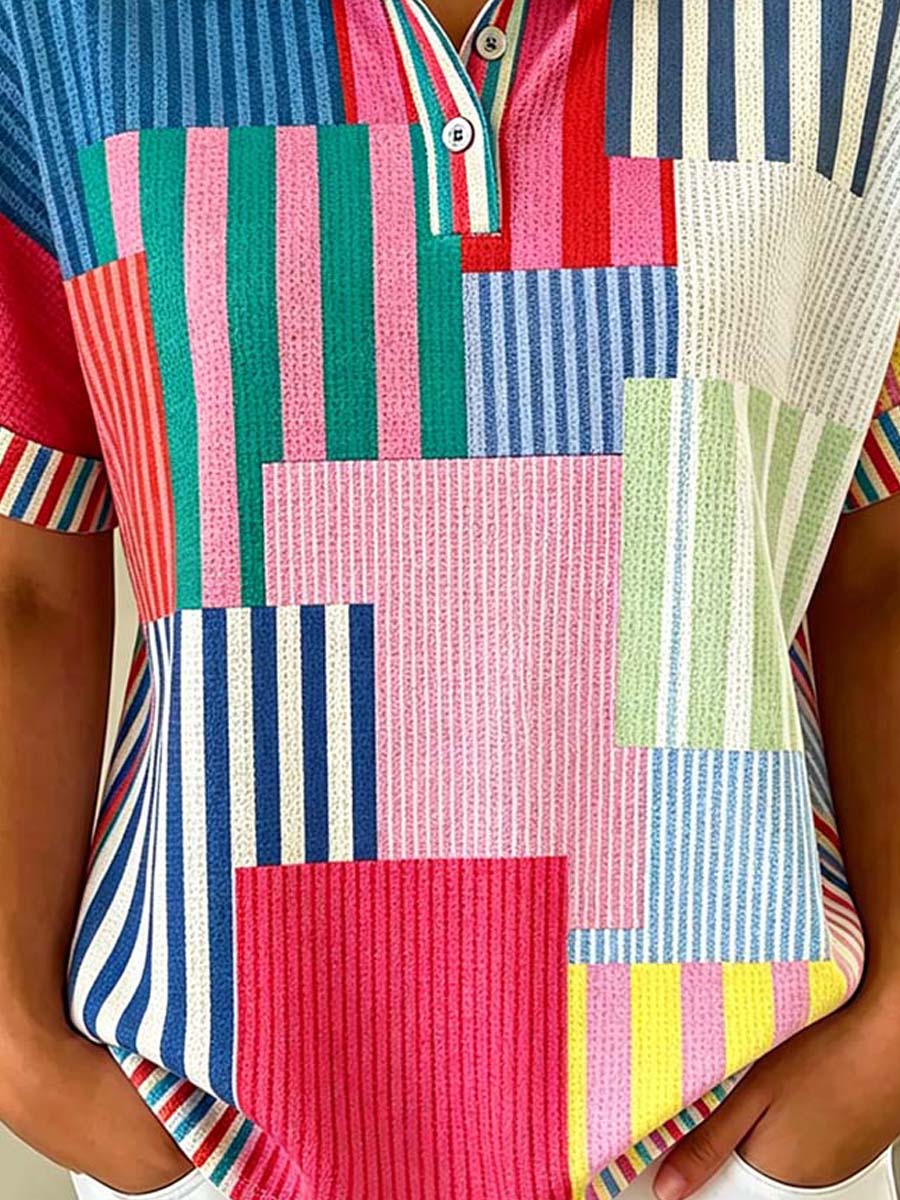Women's Geometric Pattern Art Print Casual Cotton Shirt