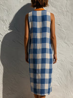 Casual Sleeveless Plaid Linen And Cotton Dress