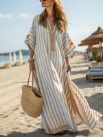 Women's Vintage Striped Art Casual Cotton Long Dress