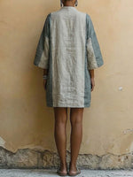 Women's Minimalist Stand-up Collar Cotton Linen Pocket Dress