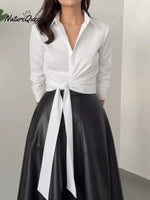 Women's Tie-front Cotton Long-sleeved Shirt