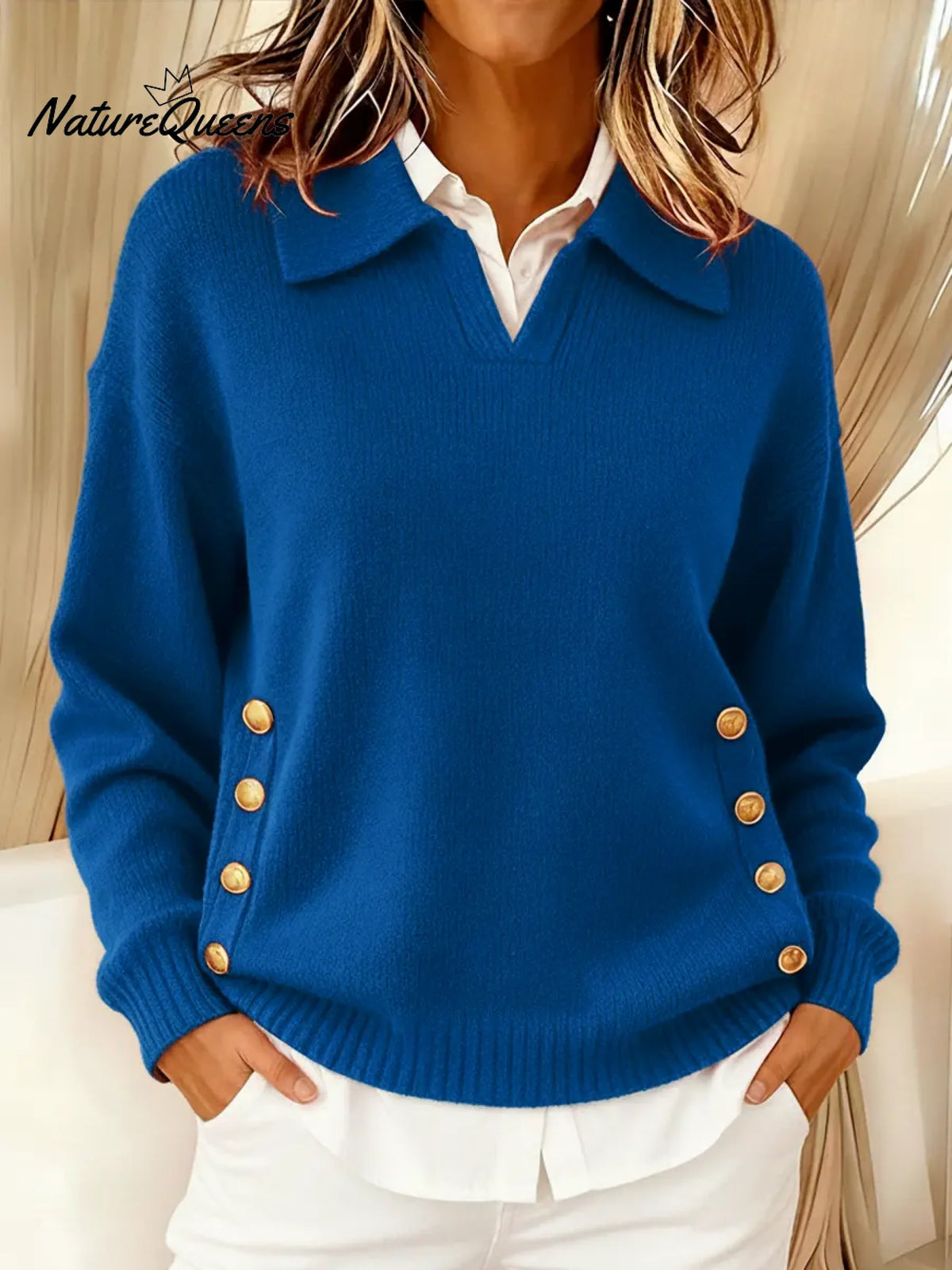 Women's Comfortable Metal Buckle Pullover Knit Sweater