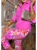 Casual & Stylish Solid-color Cotton Shirt And Artistic Print Trousers Two-piece Set